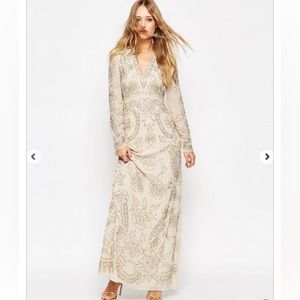 Needle & Thread Beaded Cream Colored Gown